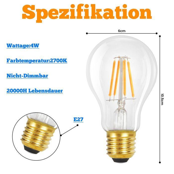 Ampoule LED - NETTLIFE - Edison Vintage A60 - 4W - E27 - 2700K (blanc chaud)