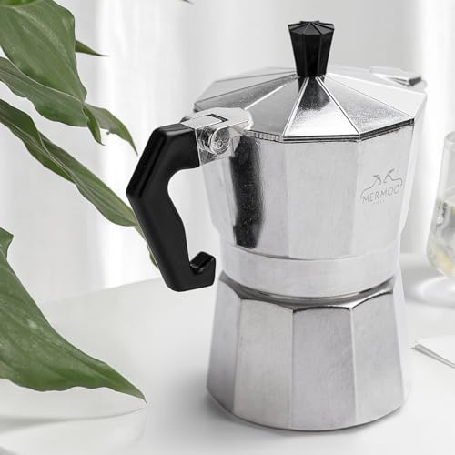 MERMOO YILAN Stovetop Espresso Maker, 3 Cups, 150ml, Moka Pot, Aluminum, Outdoor Coffee Maker, Espresso Machine