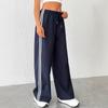 Spring Women's Elastic Waist Drawstring Pants with Side Stripes - Casual High Waist Straight Leg Sportswear
