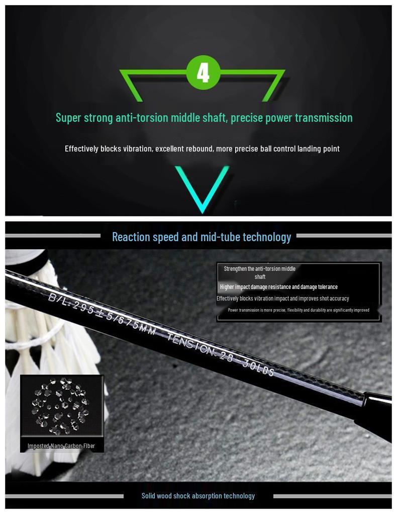 Ultra-Light 4U Full Carbon Badminton Racket - Woven Weave, Black, for Men & Women Adults