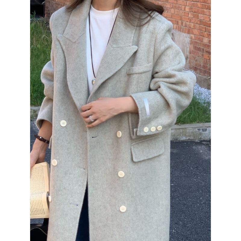 Korean Double-breasted Herringbone High-end Suit Double-sided Wool Coat Autumn and Winter New Loose Slim Wool Coat