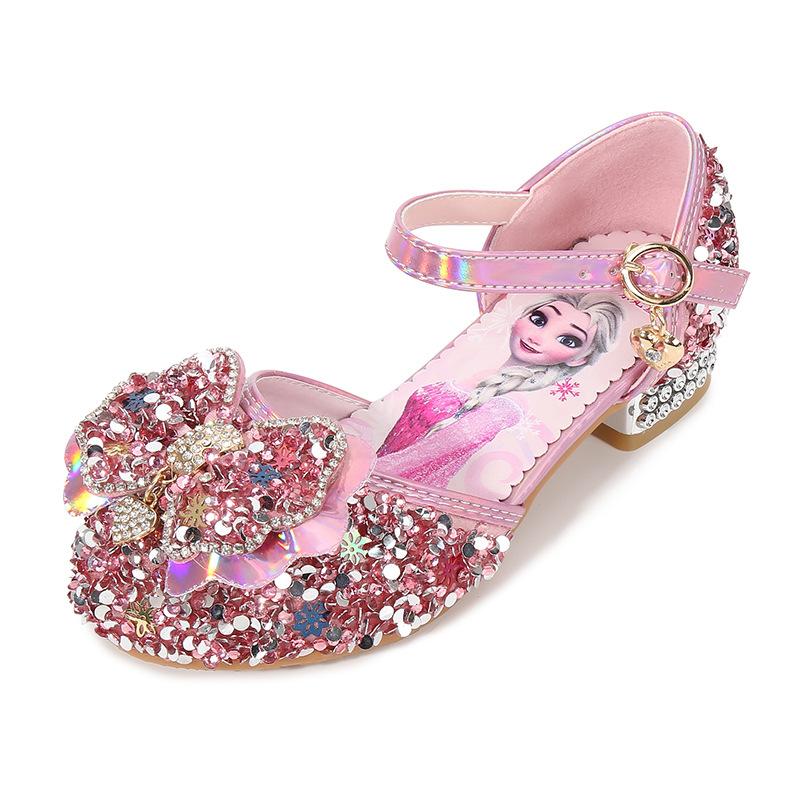

Girls leather shoes, princess shoes, children s runway performance high heels, fashionable new shoes, stylish crystal single shoes for little girls 23 розовый