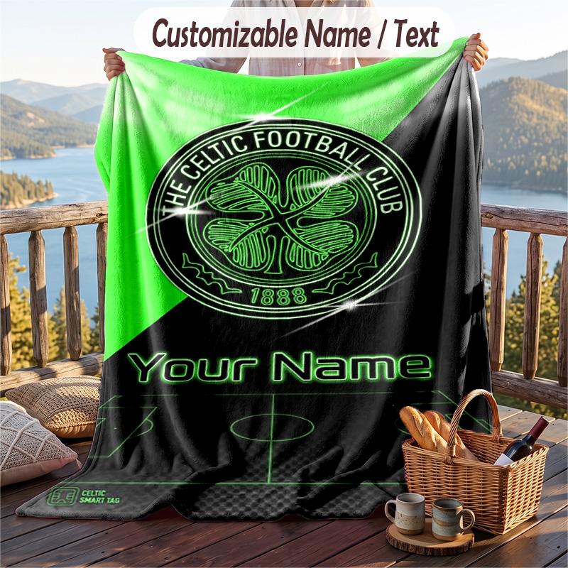 Flannel Blanket Celtic FC Print Custom Name Text Soft Throw for Sofa Bed