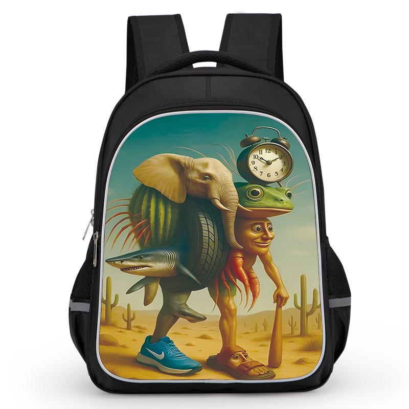 Cross-border Classic Mountains & Seas Stick Figure Kids' Backpack for Grades 1-6 - Load-Reducing Double Shoulder Bag for Boys