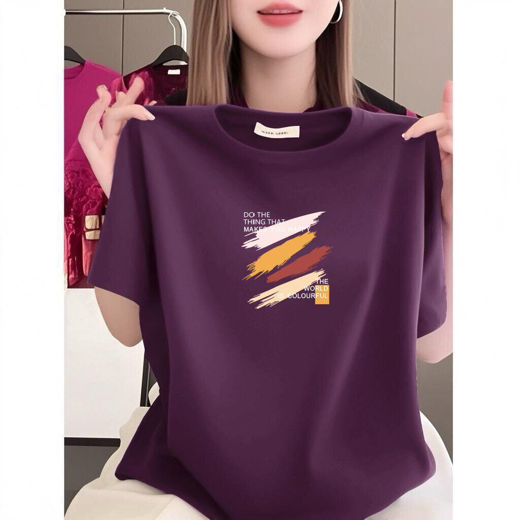 Women's Printed Round Neck Short-Sleeve T-Shirt - Stylish, Relaxed Fit, Age-Defying, Slimming, Casual Wear