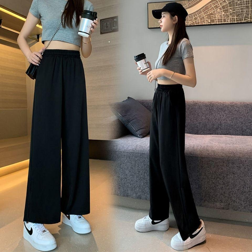 Women's Black High-Waisted Cropped Wide-Leg Trousers - Plus Size Slimming Casual Pants 2026 Student Style