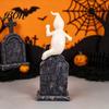 Compact Window Display Items Halloween Tombstone Figurine, Resin Ghost Pumpkin Crow on Retro Haunted House Props Statue for Desktop Holiday