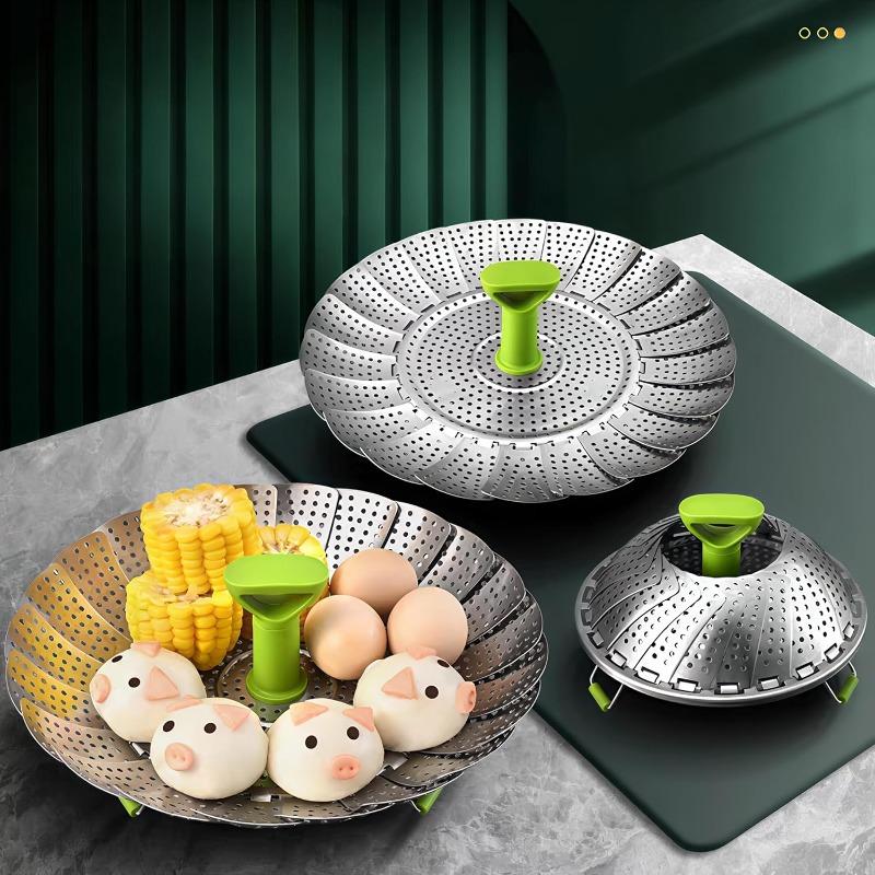 Multi-Function Meat Steaming Tray Folding Dish Steam Stainless Steel Food Steamer Basket Kitchen Tools Fruit Vegetable Cooker