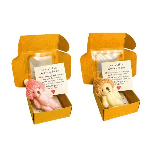 Mini Plush Teddy Bear Box Emotional Support Teddy with Message Card Pocket-Sized Hug Bear Doll for Graduation Anxiety Relief Friends