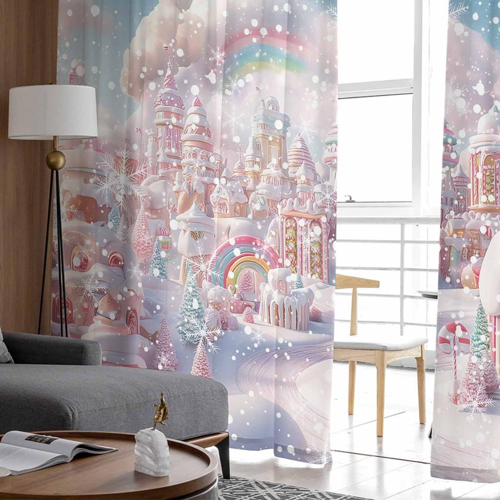 Christmas Candy Winter Curtains For Living Room Bedroom Home Decoration Window Voile Tulle Curtain Drapes