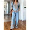 Gentle Temperament Printed Top Set, Classic Bohemian Pattern, Loose Wide-leg Pants for Summer Casual Wear