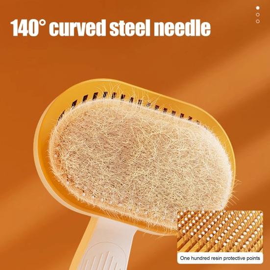 Pet Grooming Comb Self-Cleaning Dog Shedding Brush Angled Stainless Steel Teeth Massage Comb