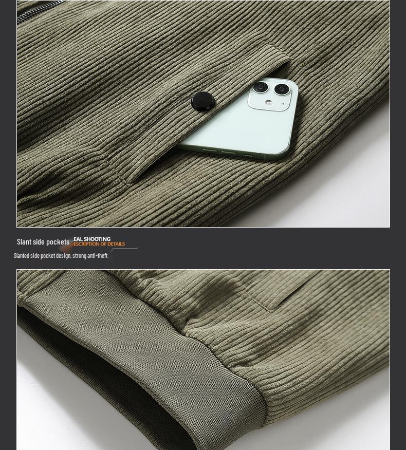 Men's Winter Corduroy Lambswool Jacket - Thick Plus Size Velvet Cotton Padded Top