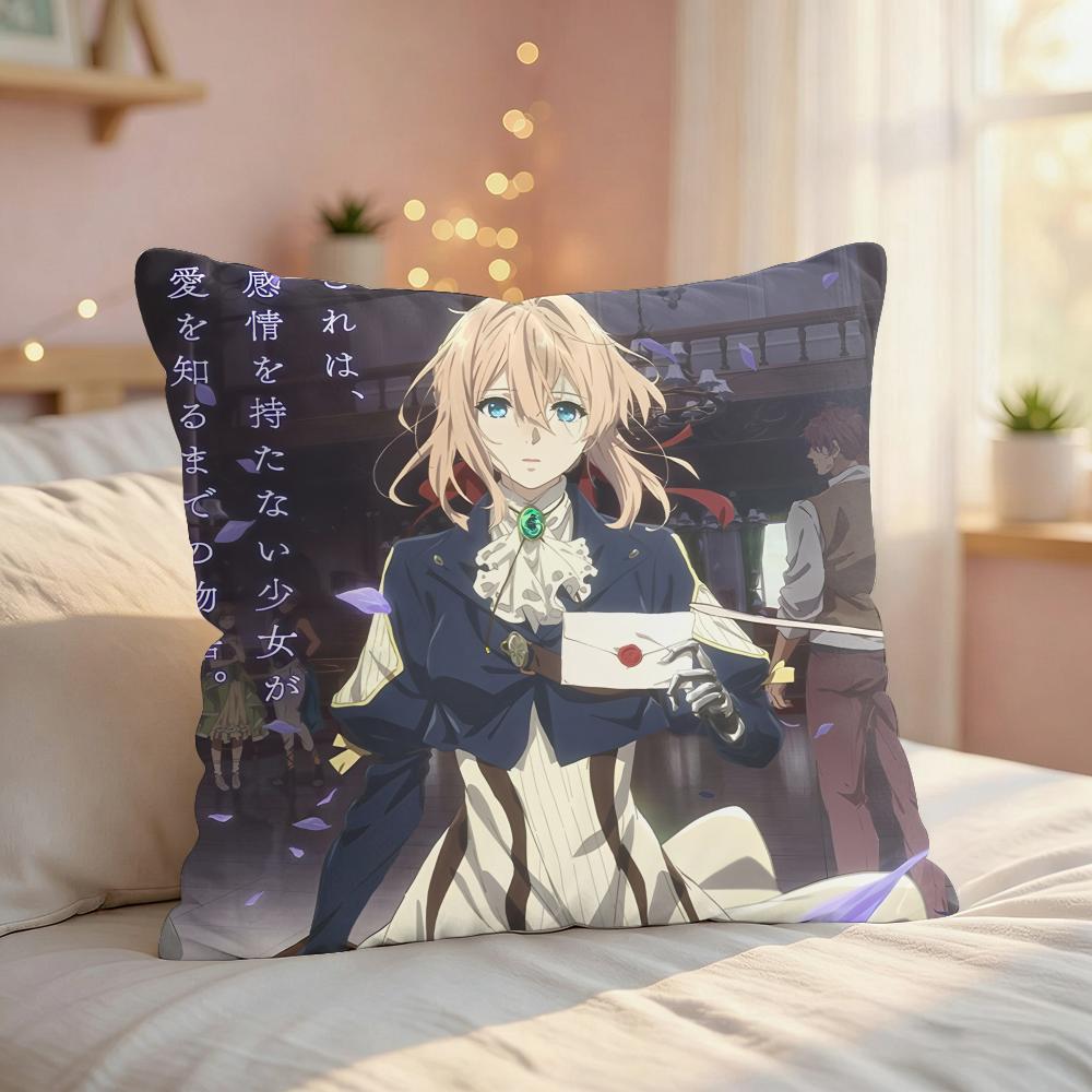 Violet EEvergarden Anime Cushion Cover Silky Short Plush Invisible Zipper Dustproof Sofa Pillow Case For Home Decor