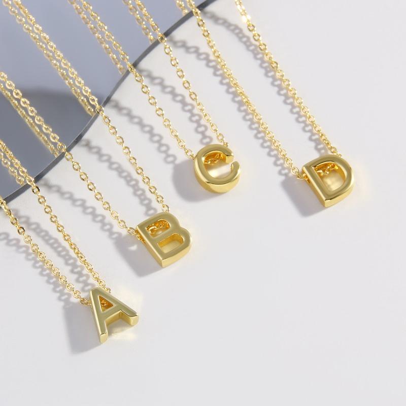 26 Large Capital English Letter Necklace Polished Smooth Hole-Punched Pendant Fine Chain Women's Item