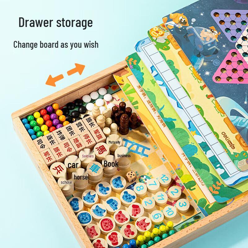 Deli YW107 Wooden 28-in-1 Multifunctional Board Game Set