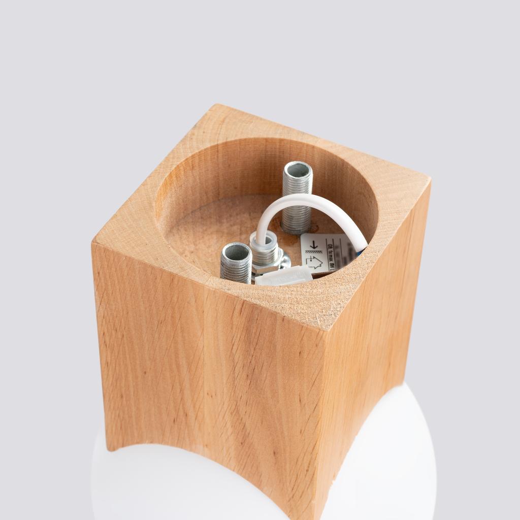 Scandinavian geometric wooden ceiling lamp with glass white ball for bathroom or hallway 1xG9 8W SOLIS Sollux Lighting