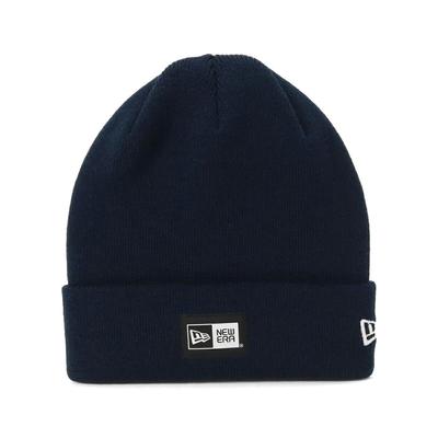 New Era Box Logo Cuff Knit Free Basic Cuff Knit Box Logo Label Hat, Navy,
