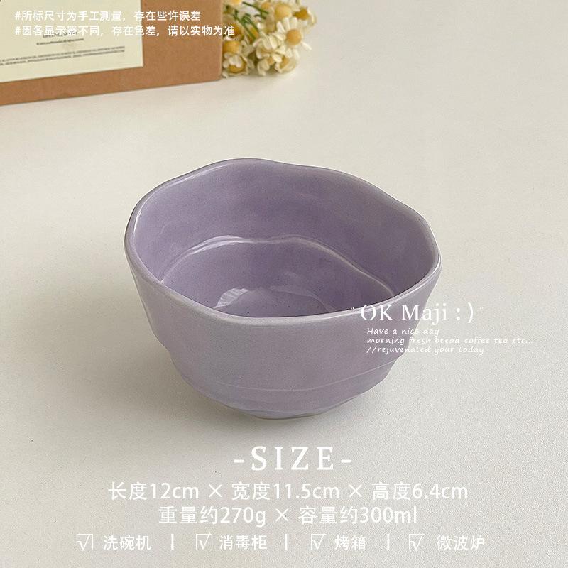 Ins Style Cute Ceramic Rice Bowl Cream Style Tableware High Value Fruit Salad Bowl Oat Yogurt Breakfast Bowl Simple