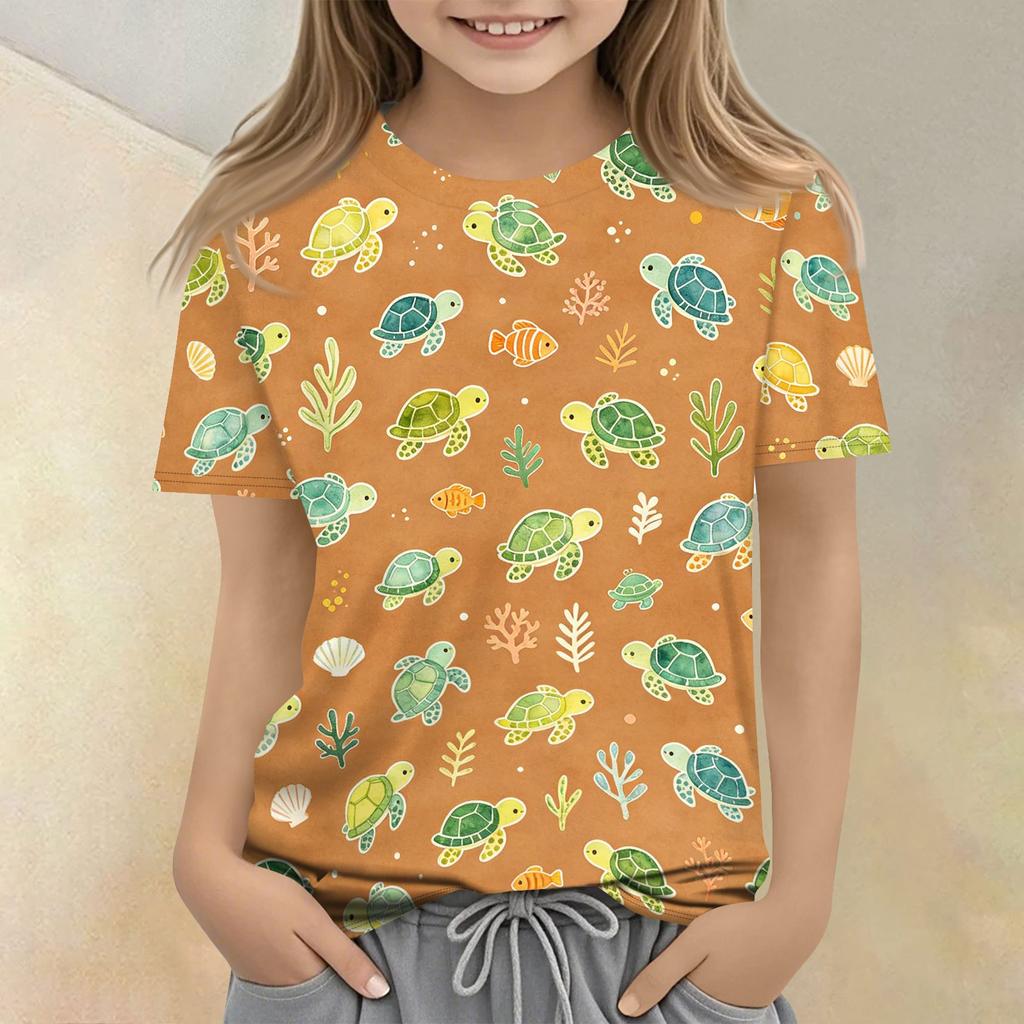 Kids Animal Print Crew Neck Short Sleeve Casual Loose Fit T Shirt Top Soft Comfortable Fabric Lightweight Breathable Design