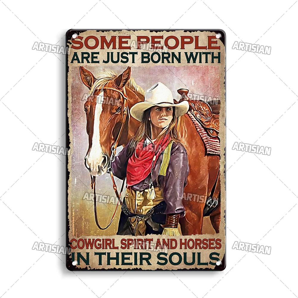 Artisian Ride Horse Metal Poster Cowgirl Cowboy Tin Plate Horse Racing Decorative Sign Wall Decor Garage Bar Pub Club Hotel Cafe