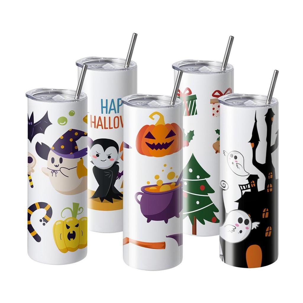 50 Pack Straight Sublimation Tumblers, 20 oz Blank Tumbler Bulk, Stainless Steel Double Wall Tumbler Cups with Straw, Lid, Brush, Base, Shrink Wrap,
