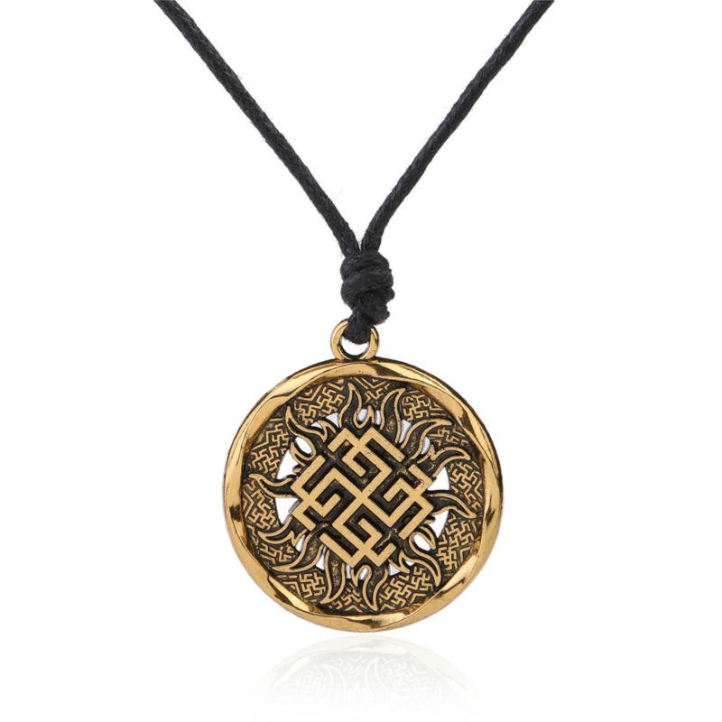 Teamer Wicca Round Necklace Men Norse Viking Runes Tree of Life Seal Pendants Wax Cord Link Chain Men's Necklace Jewelry Gifts