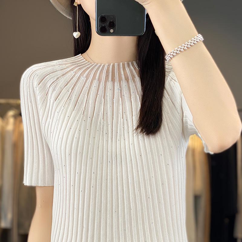 

Элегантный свитер из французской шерсти с короткими рукавами и узором «зонтик» на весну/лето XXL