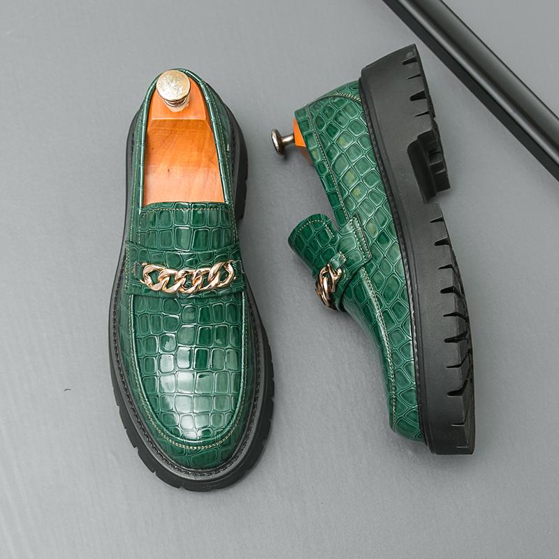 Classic Green Men'S Comfortable And Non Slip Thick Soled Casual Leather Shoes Fashionable Brand Set Foot Breathable Derby Shoes