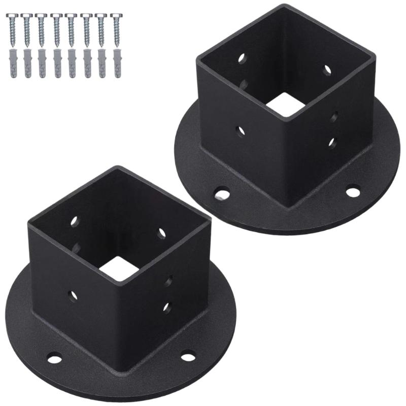 4PCS Solid Metal Fence Railing Brackets Square Base Strong Construction Secure Fencing Support All Weather Applications
