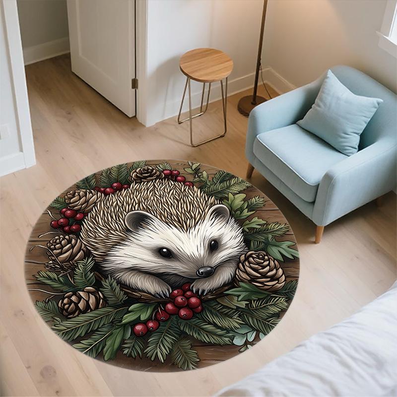 Pinecone Animals,Round Area Rug,Carpet Rug for Living Room Bedroom Sofa Playroom Decor,Non-slip Floor Mat