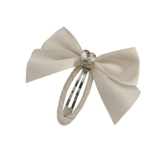Women Hairpin Smooth Edges Smooth Satin Ribbon Bow Sparkling Rhinestone Rounded BB Clip Hair Accessory