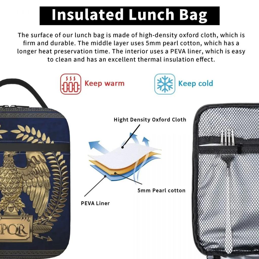 Roman Empire Gold Imperial Eagle Insulated Lunch Bags Thermal Bag Reusable Portable Tote Lunch Box Bento Pouch Office Outdoor