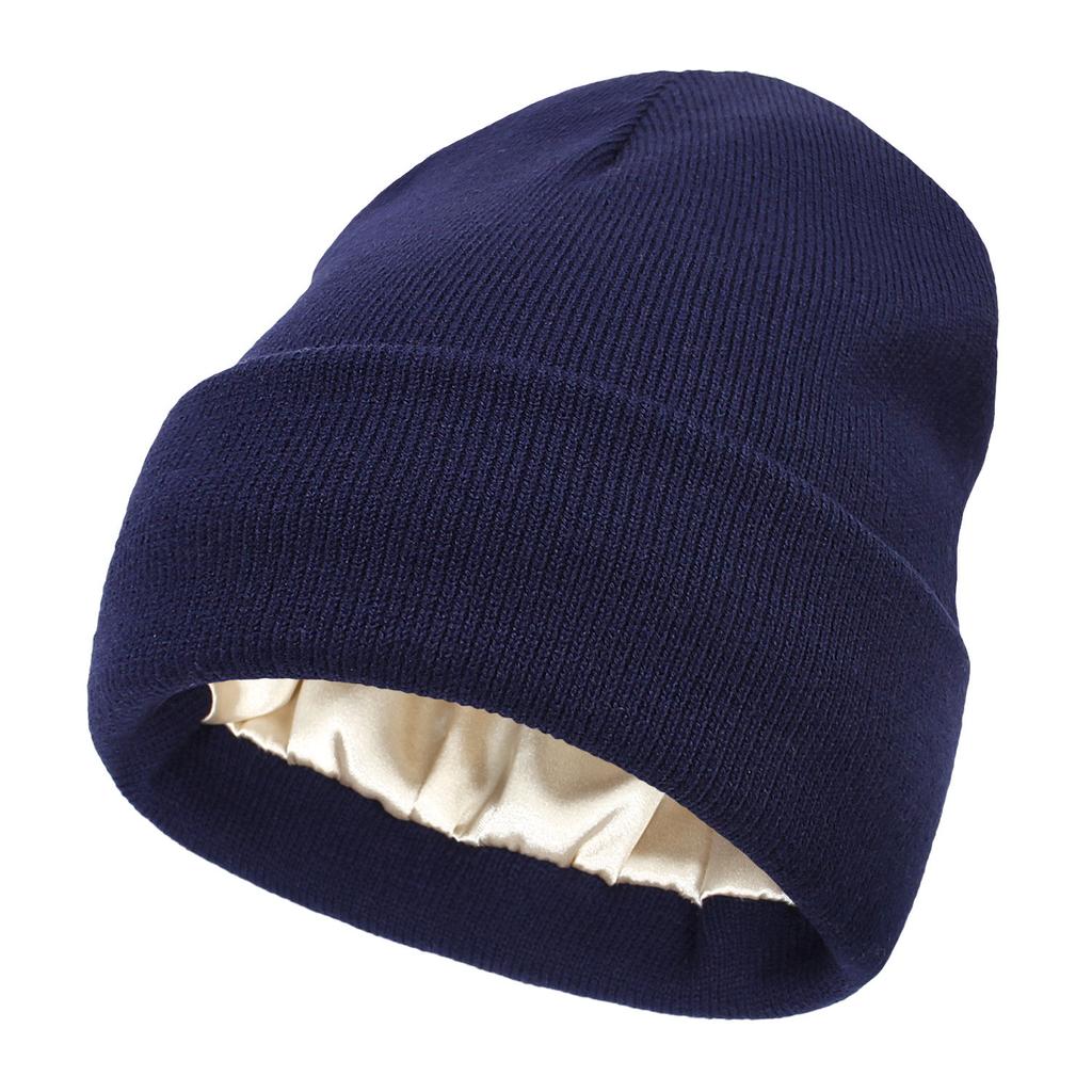 Satin Lined Anti Static Beanie for Women Winter No Static 2 Layer Knitted Hat Silk Satin Bonnet Hair Cover Sleep Cap SkiSkullies
