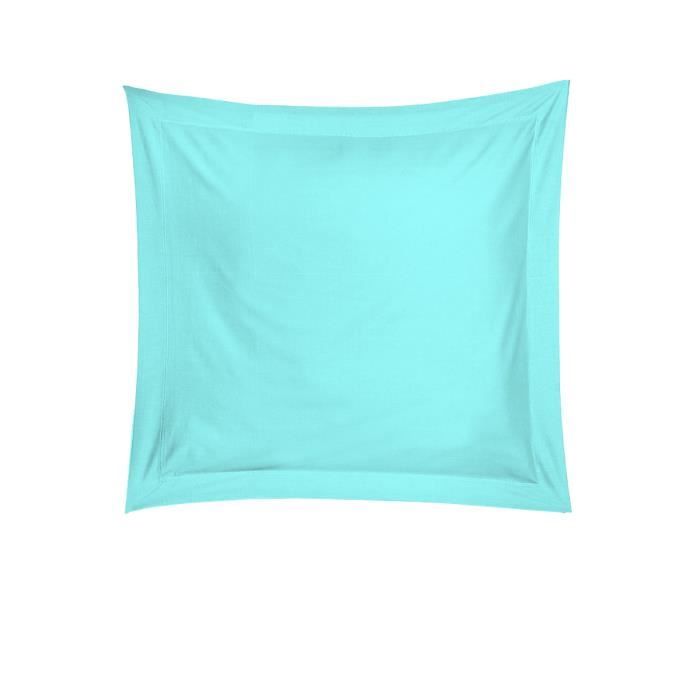 Taie d'oreiller - Coton - Bleu ciel - 75 x 75 cm - Tissage très serré - Lavable à 40°C