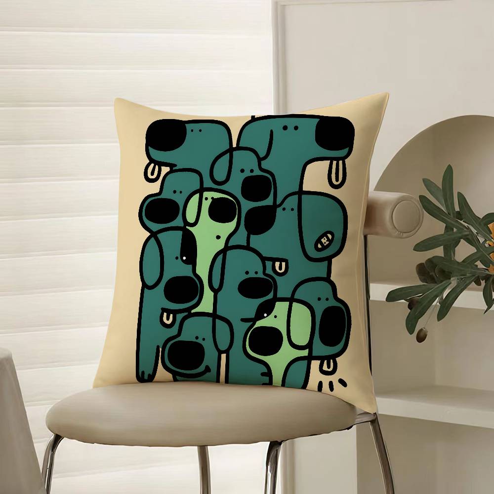 Abstract Funny Creative Dog Cartoon Pillow Case Comfort Sofa Bed Silky Elegant Invisible Zipper Decorative Cushion Cover