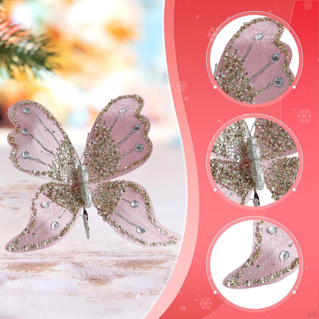 Butterfly Clip Christmas Ornament Artificial Centerpiece Glitter Decorative for Crafts