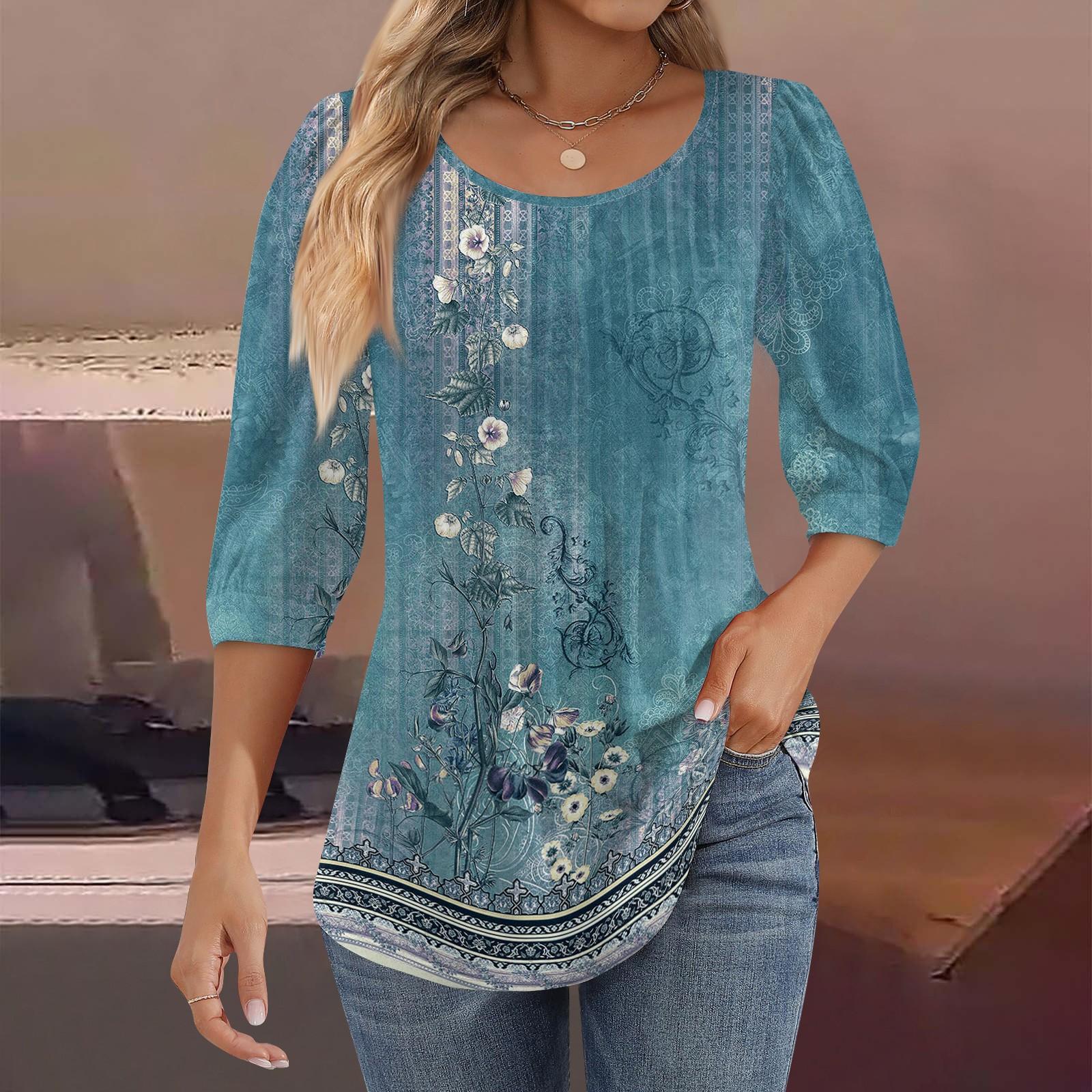 Женские туники с пышными рукавами 3/4, топы, плиссированные блузки с воротником, повседневные свободные весенне-летние футболки XXL