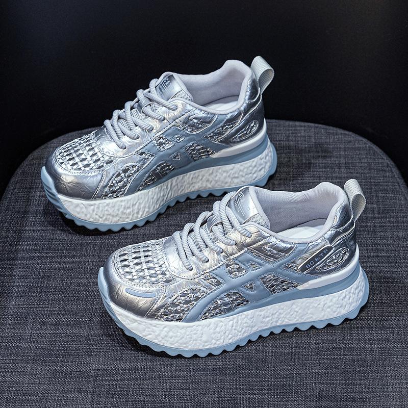 Fashion Women's Platform Sneakers Luxury Mesh Breathable Sports Running Shoes Height Increase Comfortable Fashion Lace-up Casual Shoes