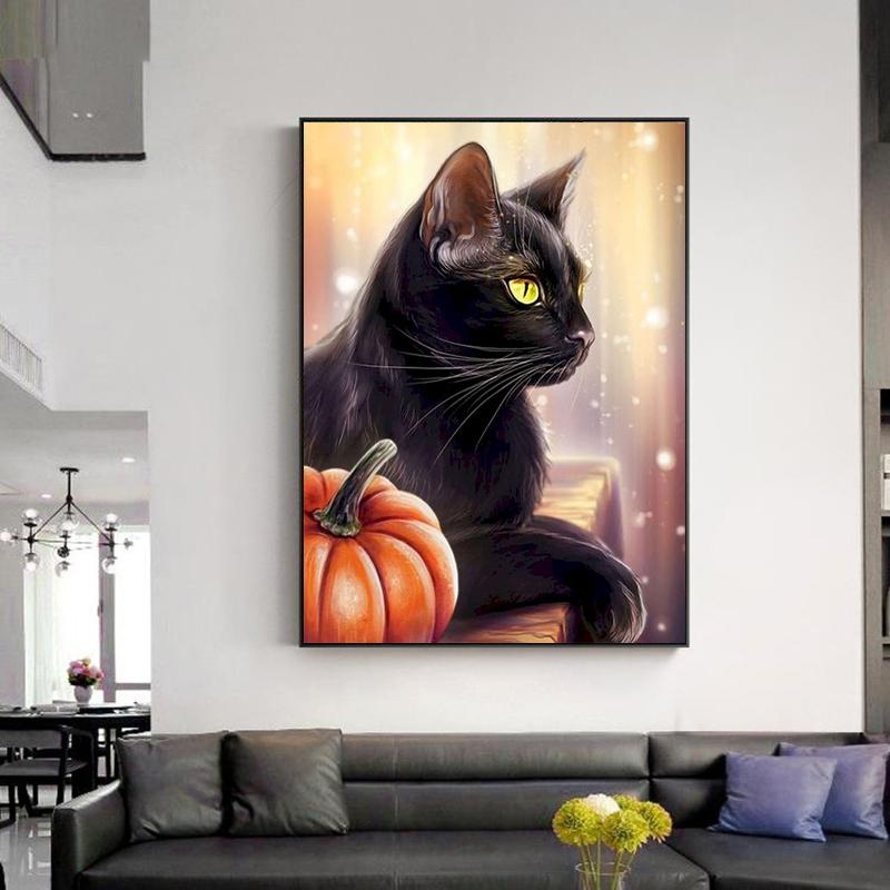 RUOPOTY Oil Painting By Number Cat Animals Handpainted DIY Frame Acrylic Drawing On Canvas Halloween Pumpkin Gift Home Decoration