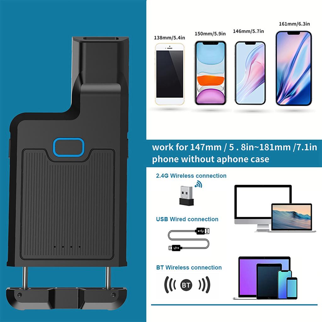 Barcode Scanner Portable Back Clip Bar Reader BT+2.4G Wireless and Wired Connection with Offline Storage Support for