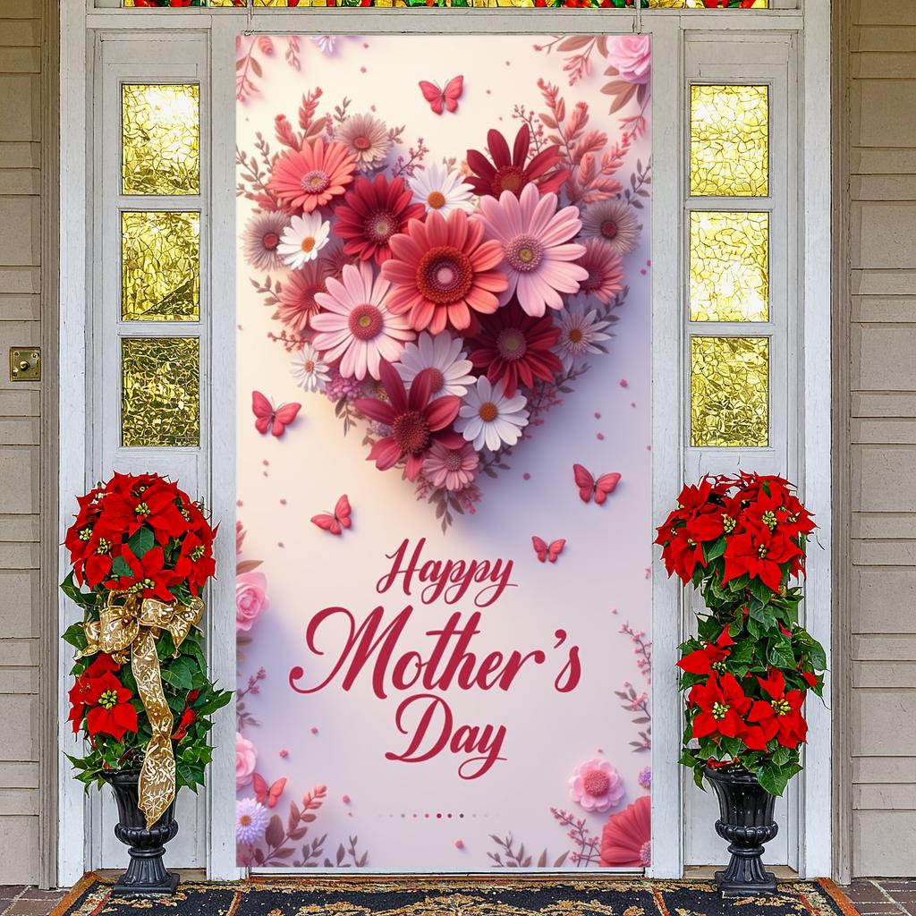 Love Mom Banner Purple Lavender Mother Honor Banner Mom Greeting Display Red Berries Happy Mother's Day Banner For Mother's