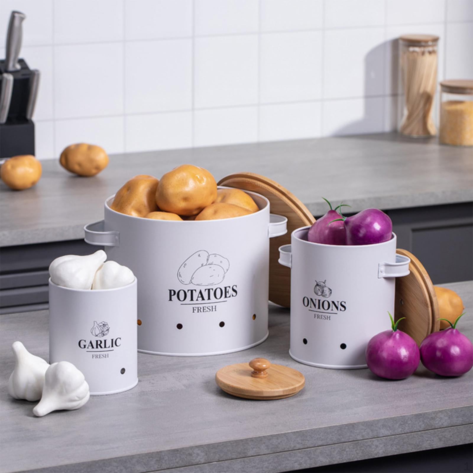 

3 шт. кухонная жестяная банка для хранения овощей фермерского дома с ручкой белый