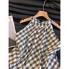 Retro Plaid Halter Neck Shirt for Women Versatile Summer Bud Vest Off Shoulder Sleeveless Top