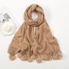 Hot-selling New Solid-color Hairball Imitation Cashmere Scarf In Autumn and Winter, Versatile Fashionable Velvet Thickened Fringed Warm Scarf