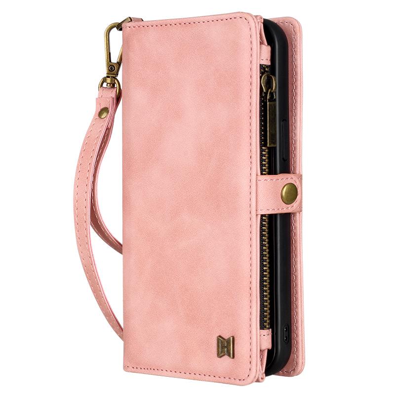 Leather Crossbody Wallet Case for iPhone 16/15/14 Plus 13 Pro розовый