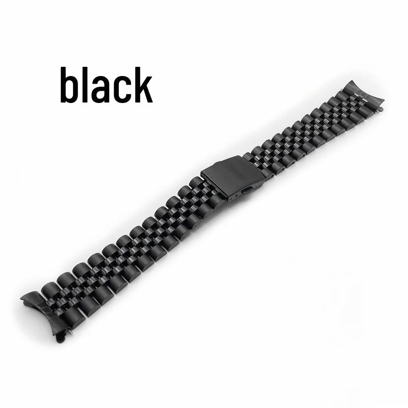 Universal Stainless Steel Bull Ring Watch Band with Curved Ends and Double Push Butterfly Clasp - 18/20/22mm