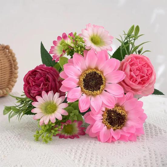 Artificial Sunflower Stem Realistic Fake Silk Sunflower Peony Wildflower Bouquet for Bridal Bouquets Wedding Centerpieces Home Party Table Vase Decor