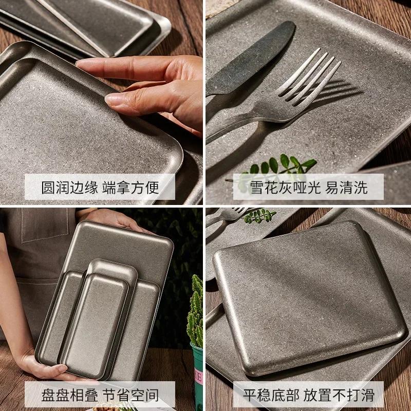 Steak Plate Stainless Steel BBQ Used Square Tray Steak Plate Restaurant Dessert Plate Roast Plate