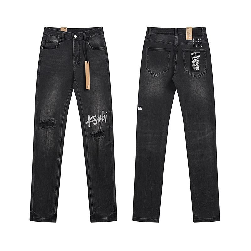 Purple Brand Ink Printing Meichao High Street Retro Ripped Casual Trend Denim Horn Pants Small Feet